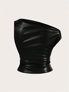 Top Corto de Cuero Genuino para Mujer, Diseño de Lujo, Sin Mangas, Corte Ajustado - Product Image 5