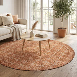Alfombra de Yute Trenzada con Estampado de Mandala Colorido para Sala de Estar, Estilo Contemporáneo, Orgánico, Moderno y Nórdico - Product Image 5