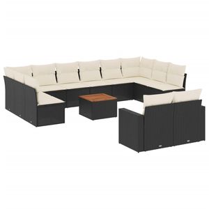 Juego de 13 Muebles de Jardín de Ratán PE Negro, Sofá Grande con Patas Ajustables, Cómodos Muebles de Exterior - Product Image 2