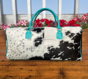 ใหม่จริงทําด้วยมือสไตล์วินเทจTooled CowhideหนังDuffel Western Unisex CowhideหนังTurquoise Fringeกระเป๋าเดินทางขนาดใหญ่ - Product Image 4
