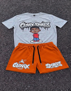 ชุดกางเกงขาสั้นสตรีทแวร์ Clovix Sports แบบปรับแต่งได้สำหรับผู้ชาย ชุด 2 ชิ้น ผ้าฝ้าย 100% ชุดลำลองพิมพ์ลายตามสั่ง ชุดเปล่าสำหรับฤดูร้อน ขายส่ง - Product Image 4