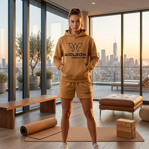 Ladies Fitness Shorts and <b>Hoodie</b> Set Soft Fabric <b>Workout</b> Outfit for Gym Running and Yoga Sessions For Unisex. - Product Image 4