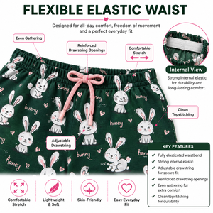 Ensemble T-shirt et short en tricot imprimé à col en V, motif lapin de dessin animé, bordure verte et rose, tenue décontractée d'été pour enfants - Product Image 5
