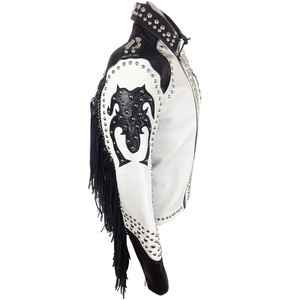 Veste tendance unisexe en cuir de vachette imprimé couleur personnalisée, style punk vintage, à longues pointes, respirante, pour homme - Product Image 3