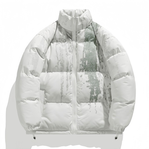 Veste matelassée unisexe blanche unie, col montant, fermeture éclair, coupe-vent, vêtement d'hiver décontracté, rembourrage standard en fibres de polyester - Product Image 6