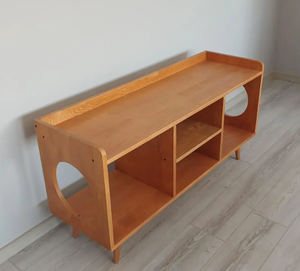 Custom Mid Century Walnut Record Player Stand <b>Turntable</b> Storage Console <b>Table</b> Modern Vinyl Media Cabinet Factory Direct - Product Image 3