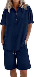 Conjunto de Ropa Casual de Punto de Algodón para Mujer, Transpirable y Ecológico, Camiseta Larga y Pantalones Cortos, Corte Holgado, Ropa de Estar en Casa - Product Image 2