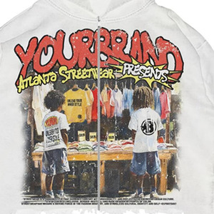 <b>White</b> Regular Fit Zip up Hoodie <b>Men</b> Crop <b>Fleece</b> Streetwear Graphic Printed Distressed 100% Cotton Summer Digital Printing - Product Image 5