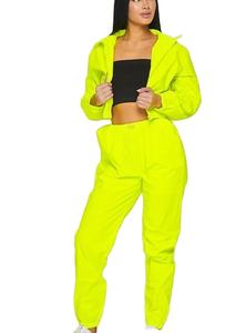 Fermeture éclair vers le haut Soft Shell Froissé Survêtement Pantalon 2 Pièces Ensemble Hommes Avec Passepoil Poignets Élastiques Unisexe Nylon Coupe-Vent Survêtement - Product Image 6