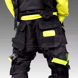 Pantalon cargo techwear streetwear pour homme, pantalon tactique cyberpunk, joggers multi-poches, sangles, style urbain hip hop Harajuku, accents néon - Product Image 6