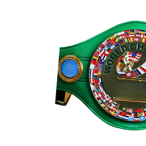 Ceinture de champion du monde de lutte verte avec drapeaux, ceinture de championnat plaquée or personnalisée, qualité supérieure - Product Image 3