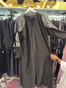 New Black Floral Embroidered Abaya Women's Long Sleeve Floor Length Modest Islamic Dress <b>Shawl</b> Collar Polyester Middle East Styl - Product Image 6