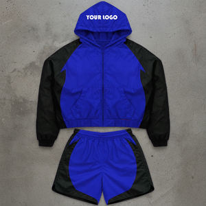 <b>Men</b> Custom Windbreaker Tracksuit Set Hooded <b>Zip</b> Up Jacket <b>Shorts</b> 2 Piece Sportswear Set Lightweight Nylon Training Suit - Product Image 3