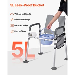 Sedia Comoda Portatile 4-in-1 da Comodino Ospedaliero con Capacità di 227 kg, Sedile Imbottito Rimovibile, Braccioli e Sedile WC Rialzato - Product Image 6