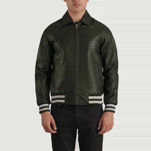 Chaqueta Urbana de Invierno para Hombre, Estilo Letterman, Tejido de Punto, Cuero Genuino Ecológico, Resistente al Viento, Transpirable, Personalización OEM - Product Image 1