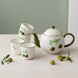 Premium Quality 3460983SETD-1.0 NEW <b>BONE</b> <b>CHINA</b> <b>TEA</b> POT <b>SET</b> W/4CUP - Product Image 1