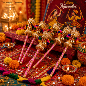 Bâtons Dumroo Ghungroo pour les Cérémonies de Mariage, la Pooja, le Kirtan et les Occasions Spirituelles – Accessoire Traditionnel Fait Main - Product Image 5