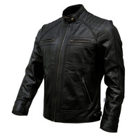Blouson aviateur en cuir de vachette noir pour homme, col montant, fermeture éclair, coupe ajustée, manches classiques, style hiver, écologique