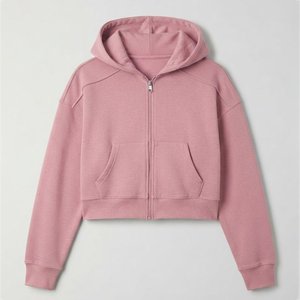 New Demand Custom Logo Women's Pink Hooded Zip-Up Sweatshirt Short Length Fleece Cotton Bamboo Fiber Autumn Winter Wear - Product Image 1