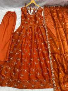 Indian Designer Georgette Silk Material anarkali Gowns with Embroidery Sequence Work and Heavy Work Dupatta Set for <b>Wedding</b> Wear - Product Image 6