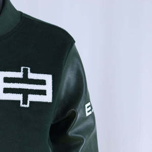Custom Embroidery <b>Men's</b> Varsity <b>Jacket</b> PU Leather Sleeve Wool Letterman <b>Jacket</b> Vintage Streetwear Green <b>Baseball</b> Bomber Coat - Product Image 5