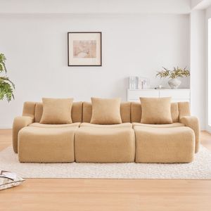 Divano a Tre Posti in Tessuto Teddy di Alta Qualità, Design Ergonomico con Braccioli Curvi, Nessun Montaggio Richiesto, Antiscivolo per Soggiorno - Product Image 3