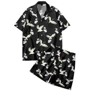 Conjunto Deportivo GENERSA para Hombre, Camisa de Manga Corta de Pana Negra Sólida Sin Elástico, Pantalones Cortos con Cintura Elástica, Ligero, Transpirable, Casual - Product Image 1