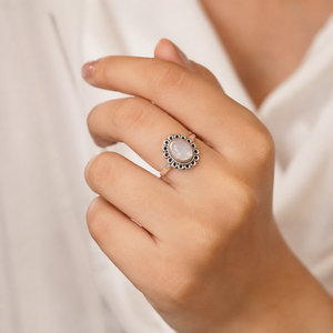 925 Sterling <b>Silver</b> Oval Rainbow Moonstone Bezel Set Vintage Boho Artisan <b>Statement</b> <b>Ring</b> Rose Gold & Yellow Gold Plated - Product Image 3