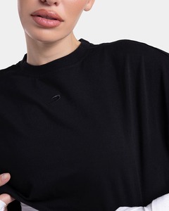 Camiseta Oversize de Mujer con Bloques de Color, Hombros Caídos, Manga Corta, Cuello Redondo, Estilo Casual Urbano de Algodón - Product Image 2