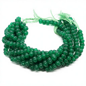 Perles de quartz émeraude sculptées à la main, forme pastèque, 9-11 mm, perles de quartz émeraude, perles rondelles en forme de citrouille émeraude pour la création de bijoux - Product Image 1