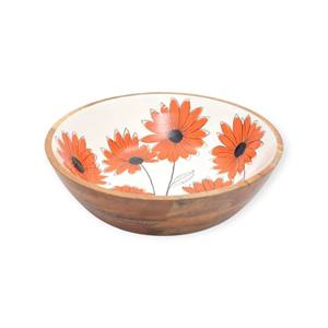 Bol en bois fait main avec intérieur en émail floral bleu pour une vaisselle élégante et une décoration de cuisine moderne - Product Image 5