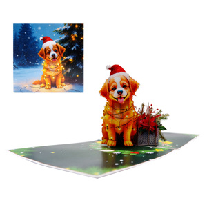 Cute Handmade <b>Christmas</b> <b>Dog</b> Pop-Up 3D Greeting <b>Card</b> with Customized Design Offset Printing for Holiday Party Decor & Gift - Product Image 4