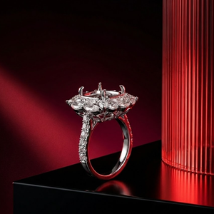 Bague semi-montée en or blanc 18 carats avec diamant marquise octogonal, design unique et exquis, pour sertissage de pierres précieuses. - Product Image 2