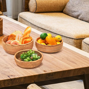 Cesta redonda tejida para servir frutas, cesta de mimbre para decoración de mesa de comedor, utensilios de cocina, uso multiusos, decoración. - Product Image 2
