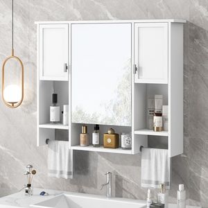 Moderno Armadietto da Bagno a Parete 35 X 28 con Specchio, Armadietto Portamedicinali e Portasciugamani - Product Image 4