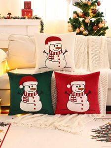 Santa Claus Punch <b>Needle</b> Cushion Cover White Cotton Pillow <b>Case</b> Embroidery Holiday Sofa Throw Pillow Shell For Winter Home - Product Image 3