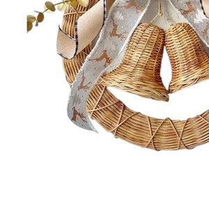 Direct Factory Rattan <b>Christmas</b> <b>Wreath</b> with Bells and Ribbon Bow, Handcrafted Woven Festive Hanging Craft - Product Image 3