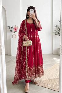 Latest Design Wedding Bridal Indian Traditional EthnicWear Georgette Embroidered Anarkali Dress at Best Wholesale Price Supplier - Product Image 2