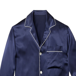 Conjunto de pijamas de seda natural para hombre, conjunto de pijamas de manga larga, ropa de dormir de lujo de color sólido, ropa cómoda para el hogar - Product Image 6