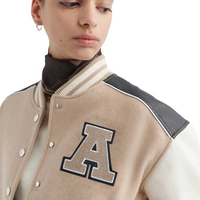 Veste bomber décontractée pour femmes, en coton matelassé, broderie, fermeture éclair, manches longues, style varsity, hiver, couleur contrastée vintage
