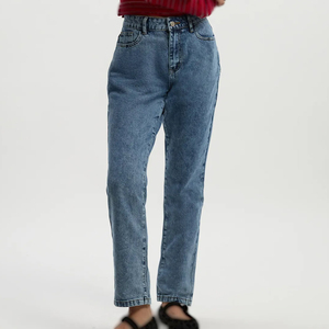 Jeans de mezclilla rectos casuales para mujer al por mayor, con aberturas, desgastados, con cuentas, tallas personalizables, proveedor de exportación, fábrica de ropa - Product Image 1