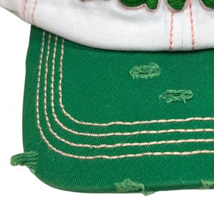 White and Green Distressed Baseball <b>Cap</b> with Green Embroidered Letter Design Adjustable Vintage Casual Outdoor Unisex <b>Hat</b> - Product Image 4