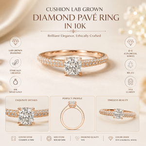 Anillo de Oro Rosa de 18K con Diamante Cultivado en Laboratorio con Corte Cojín |   Anillo de Compromiso y Boda con Pavé |   Joyería Fina, Regalo de Aniversario para Mujer - Product Image 6
