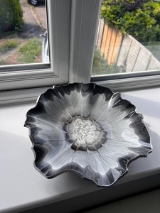 Large Polished Resin Bowl Handmade Silver Leaf Party Trinket Dish Stocked - Product Image 3