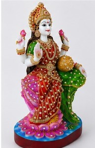 Statue de la déesse Laxmi en marbre blanc fait main, sculpture en pierre polie, figurine colorée assise pour la décoration de la maison - Product Image 4