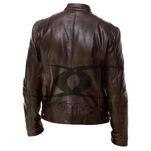 Blouson d'hiver pour homme en cuir d'agneau véritable OEM, imperméable, respirant, col montant, marron classique, coupe ajustée, style motard - Product Image 1