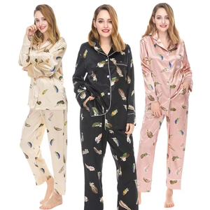 Conjunto de Pijama para Mujer, Color Morado, Poliéster/Algodón, Cuello Alto, Manga Larga, Cintura Elástica con Cordón, Color Sólido, Ropa de Dormir para Verano - Product Image 1