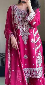 Pink Embroidered Salwar Kameez Set Faux Georgette Women's Indian Pakistani Diwali Wedding Party Wear Quick Dry - Product Image 4