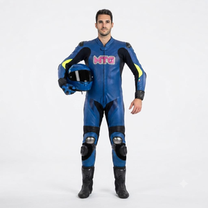 Combinaison de course premium pour homme 1 pièce en cuir de vache véritable/cuir de kangourou, style MotoCP, avec protections niveau 2 - Product Image 1