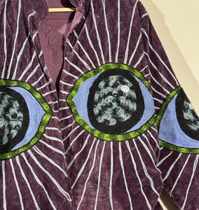 Embroidered Velvet Men's Winter <b>Coat</b> Eye Pattern Open Front Stand Collar Breathable Cotton Finished Fashion Jacket Stagewear - Product Image 2